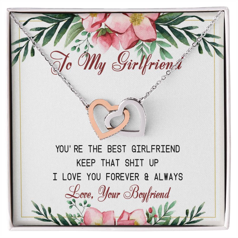 To My Girlfriend Interlocking Hearts Necklace Message Card