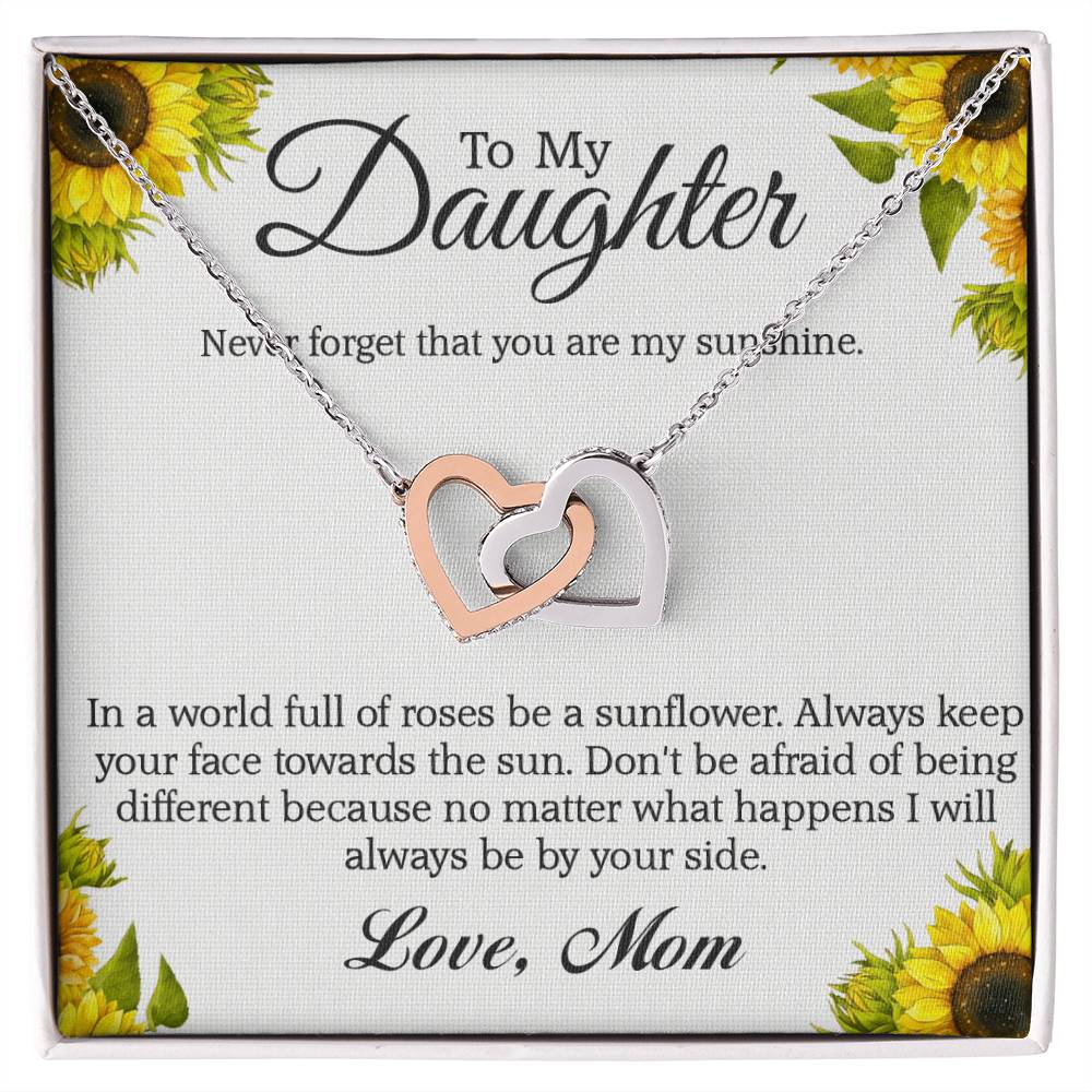 To My Daughter - Never Forget That You Are My Sunshine Interlocking Hearts Necklace