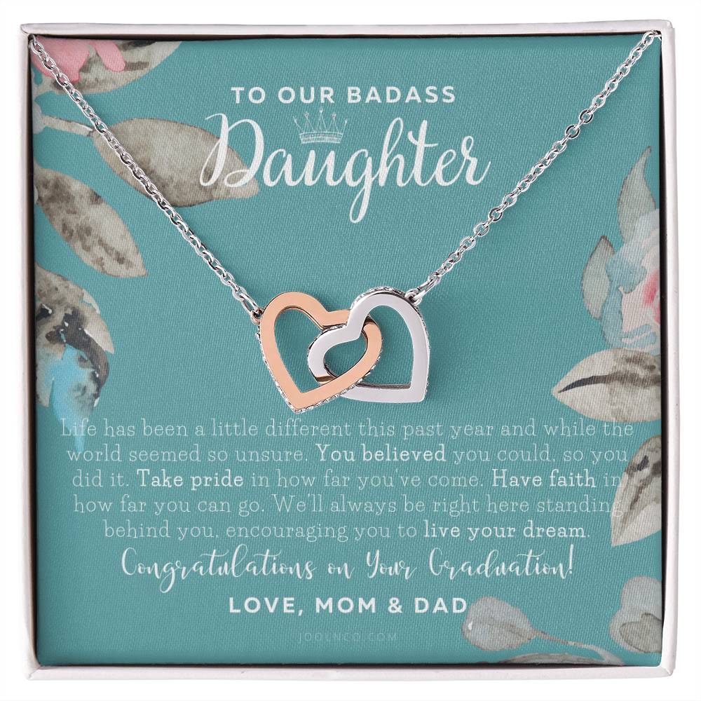 To Our Badass Daughter Straighten Your Crown Necklace Parents Daughter Necklace Daughter Graduation Gift Graduation On Pandemic Interlocking Hearts Necklace