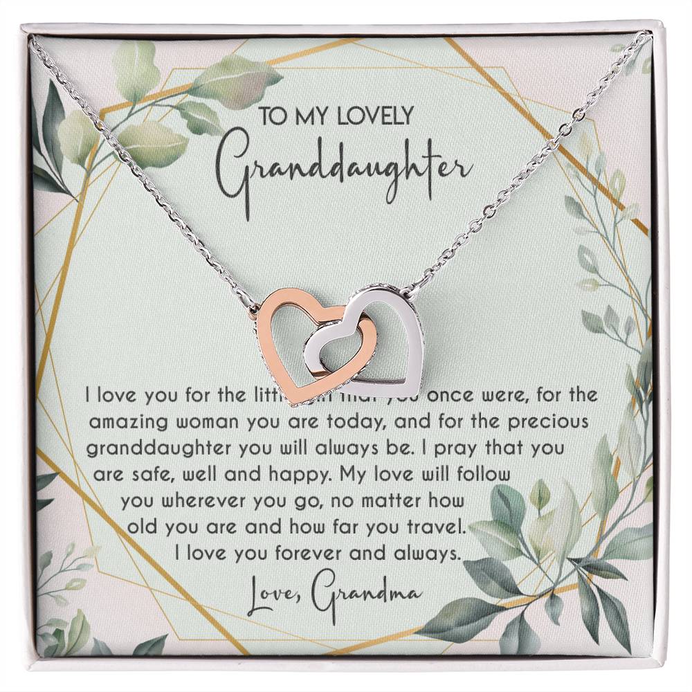 To My Lovely Granddaughter Necklace Gift To Granddaughter From Grandma Granddaughter Birthday Graduation Gift Interlocking Hearts Necklace