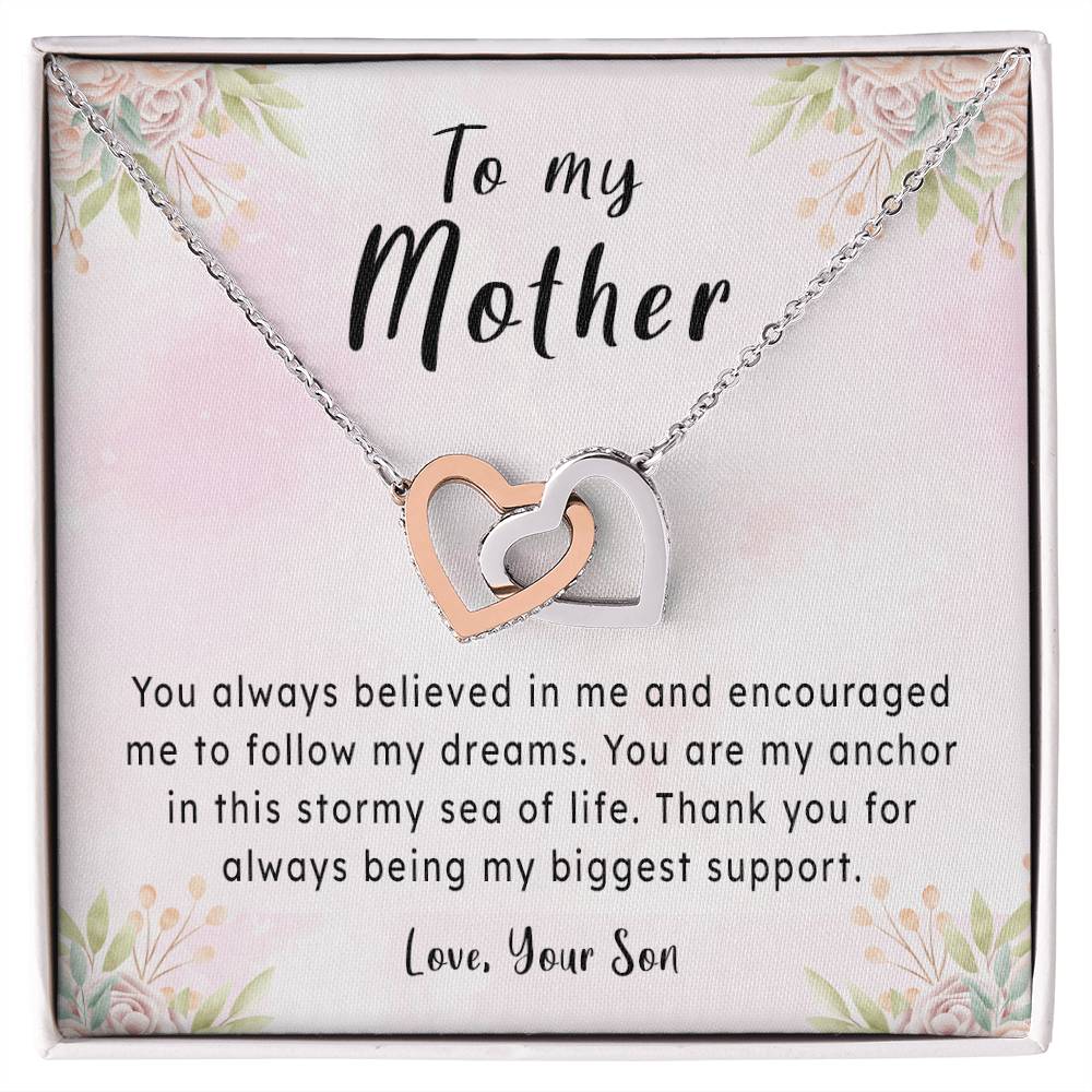 Mother'S Day Gift Necklace From Son On Interlocking Hearts Necklace