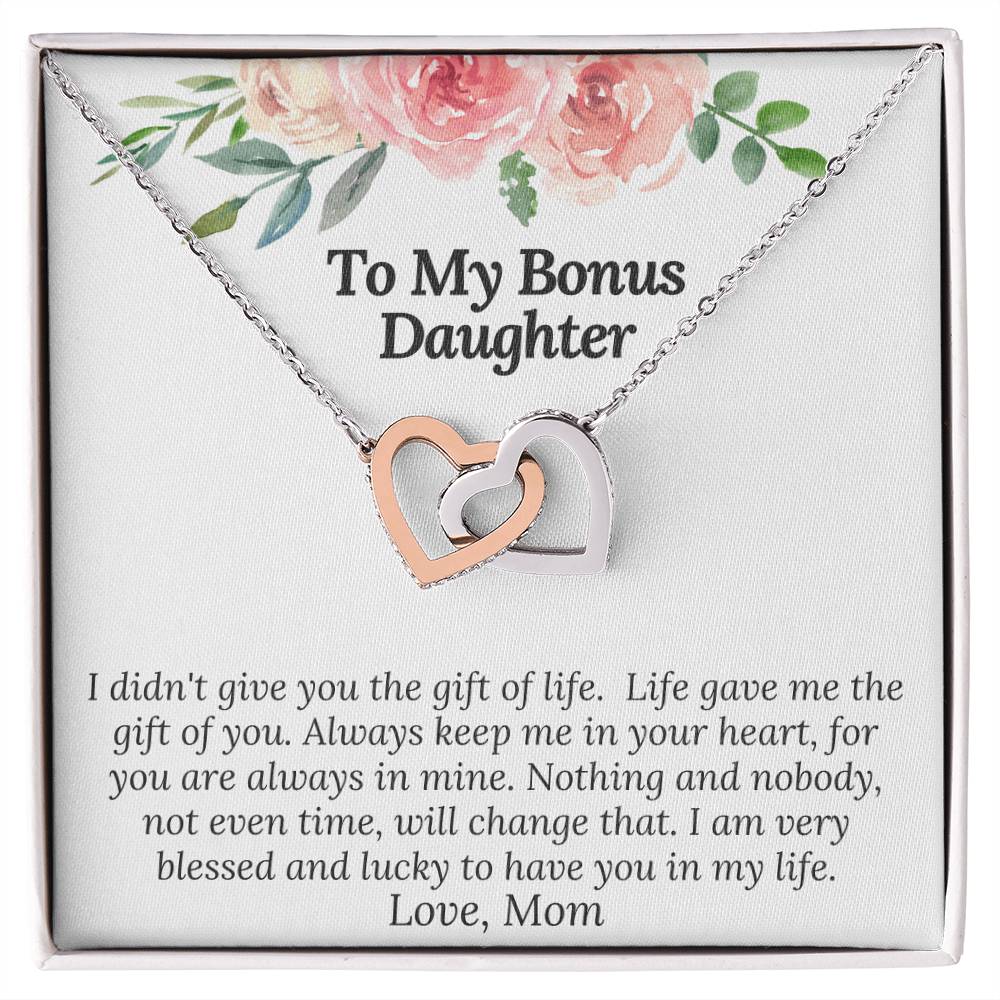 To My Bonus Daughter I Am Blessed And Lucky To Have You In My Life Necklace Interlocking Hearts Necklace