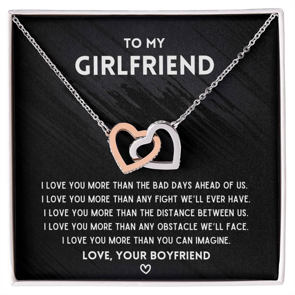 To My Girlfriend - I’Ll Always Love You - Interlocking Necklace Interlocking Hearts Necklace