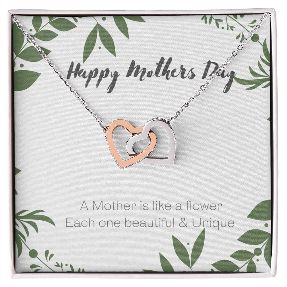 A Mother Is Like A Flower - Each One Beautiful & Unique Interlocked Hearts Mothers Day Gift Interlocking Hearts Necklace