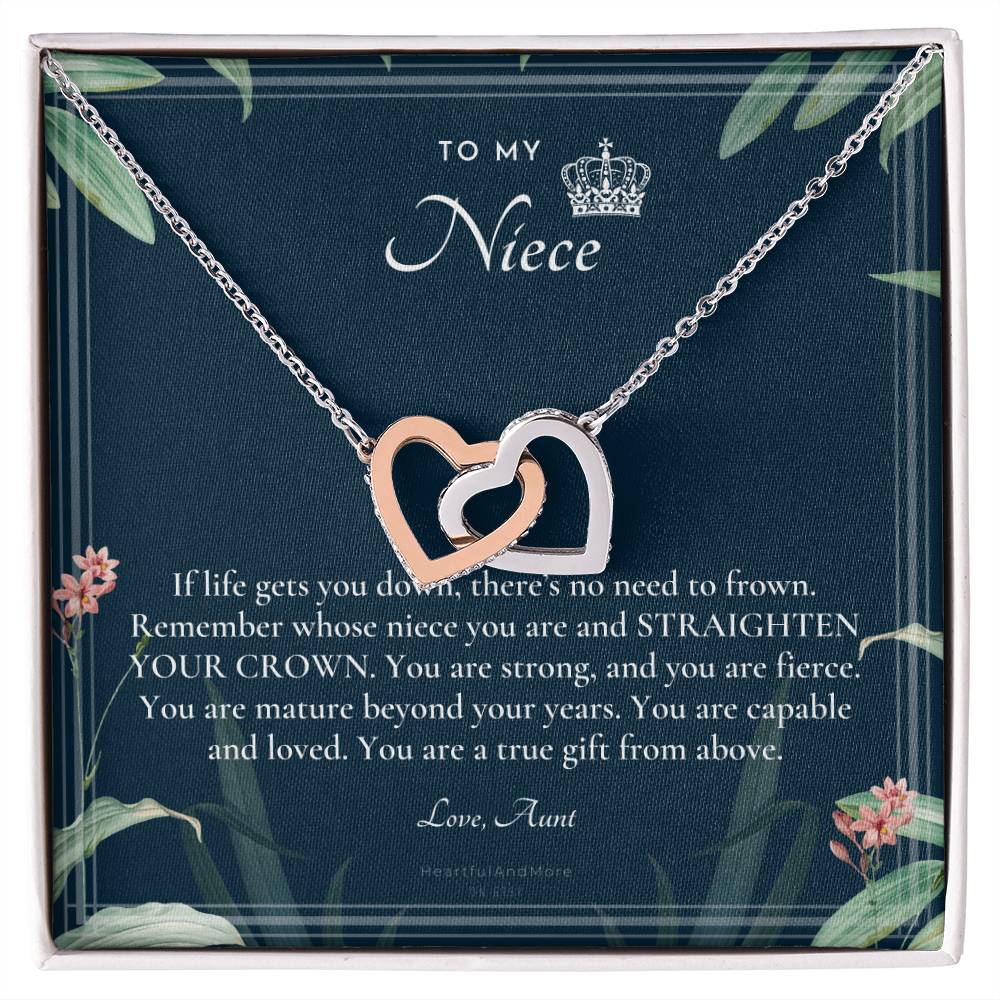 To My Niece Straighten Your Crown Necklace Aunt Niece Necklace Niece Birthday Gift Niece Graduation Gift Interlocking Hearts Necklace