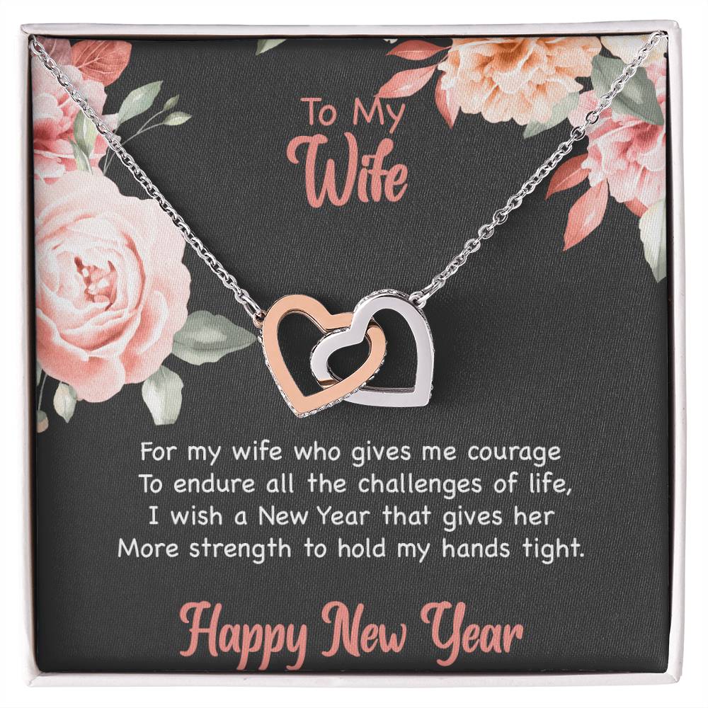 To My Wife - Happy New Year Interlocking Hearts Necklace