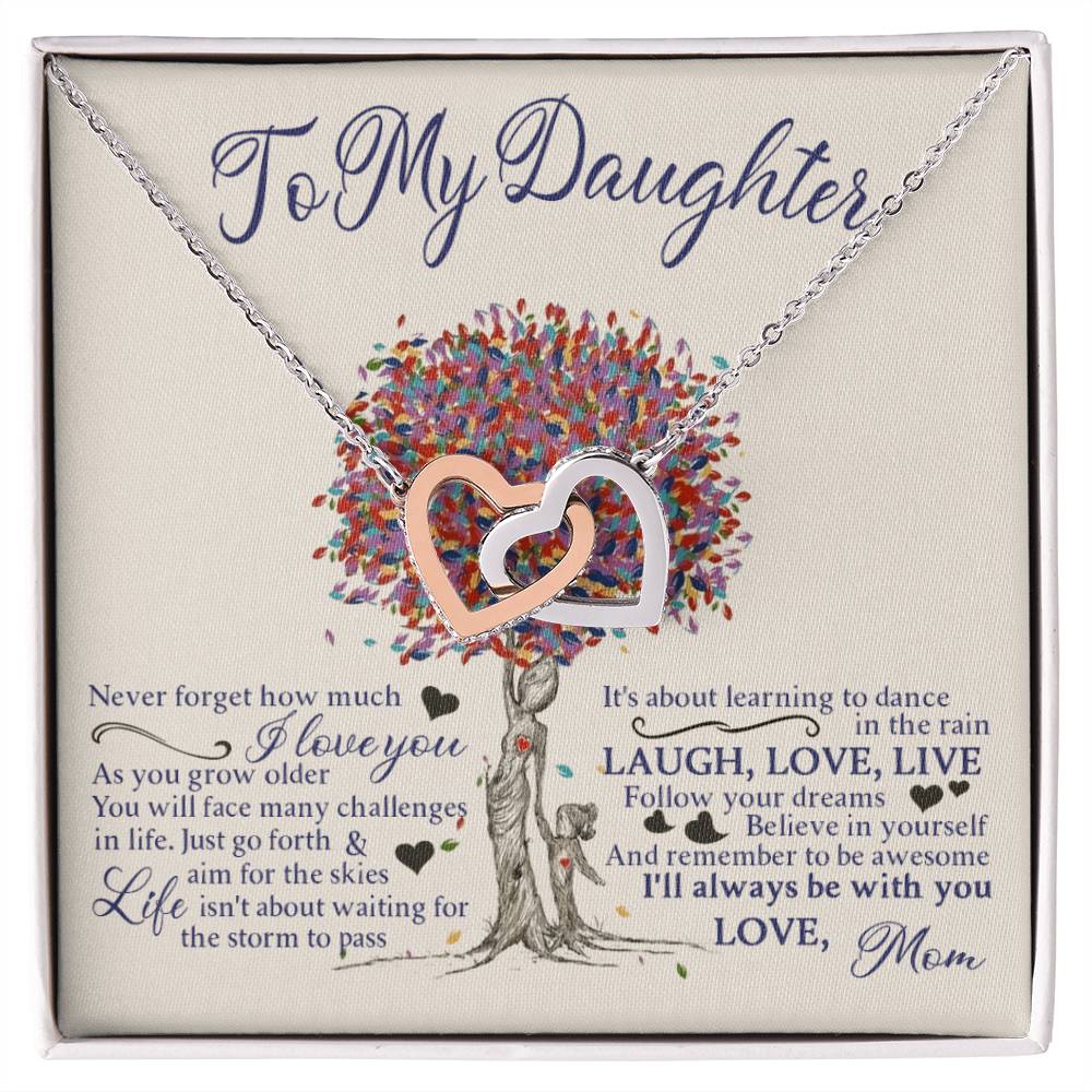 My Daughter - Follow Your Dreams - Love Mom Interlocking Hearts Necklace