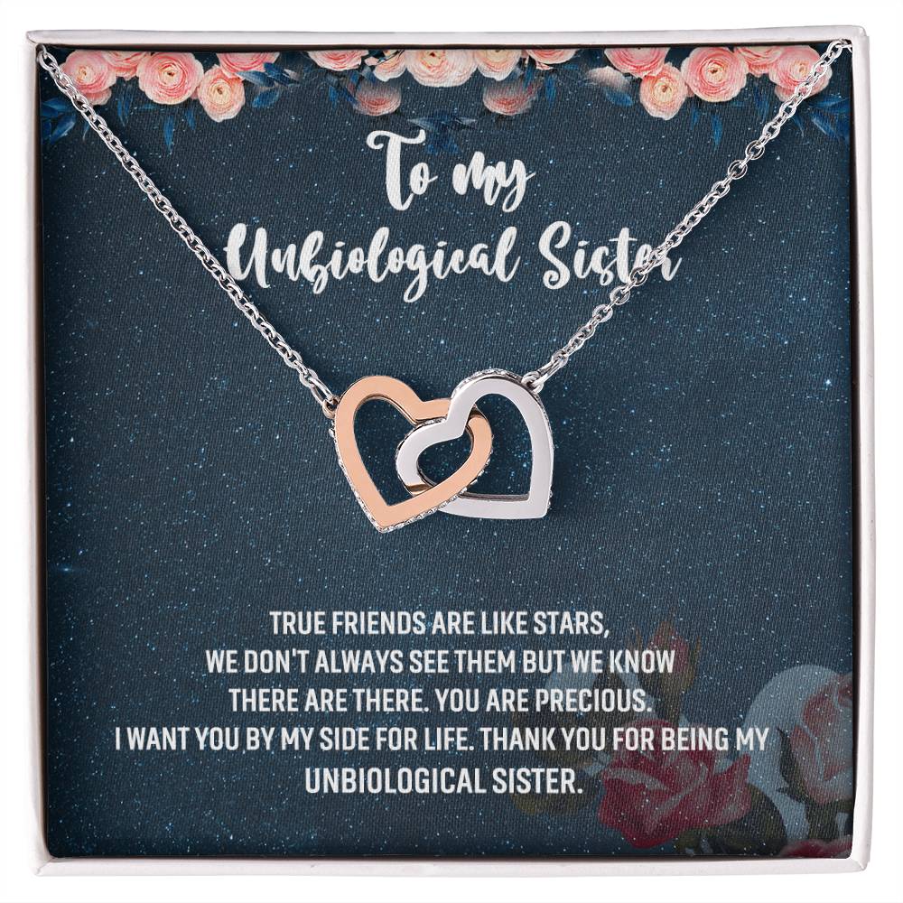 Unbiological Sister Gift Interlocking Hearts Necklace