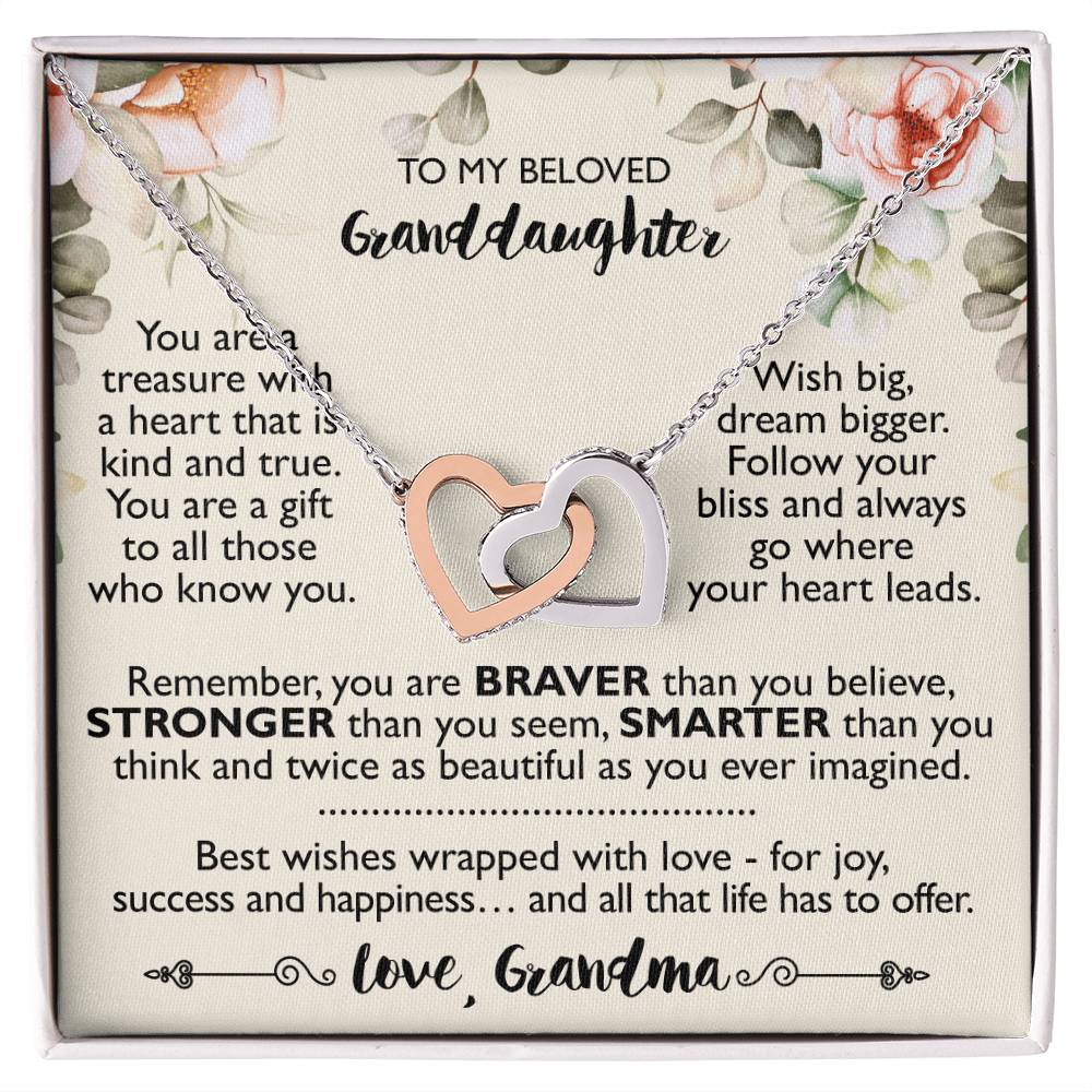 To My Beloved Granddaughter - Interlocking Heart Necklace From Grandma Interlocking Hearts Necklace