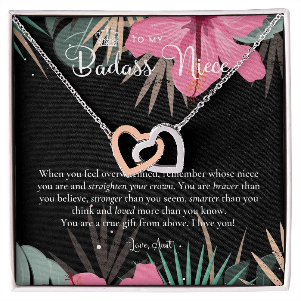 To My Badass Niece Straighten Your Crown Necklace Aunt Niece Necklace Niece Birthday Gift Niece Graduation Gift Interlocking Hearts Necklace