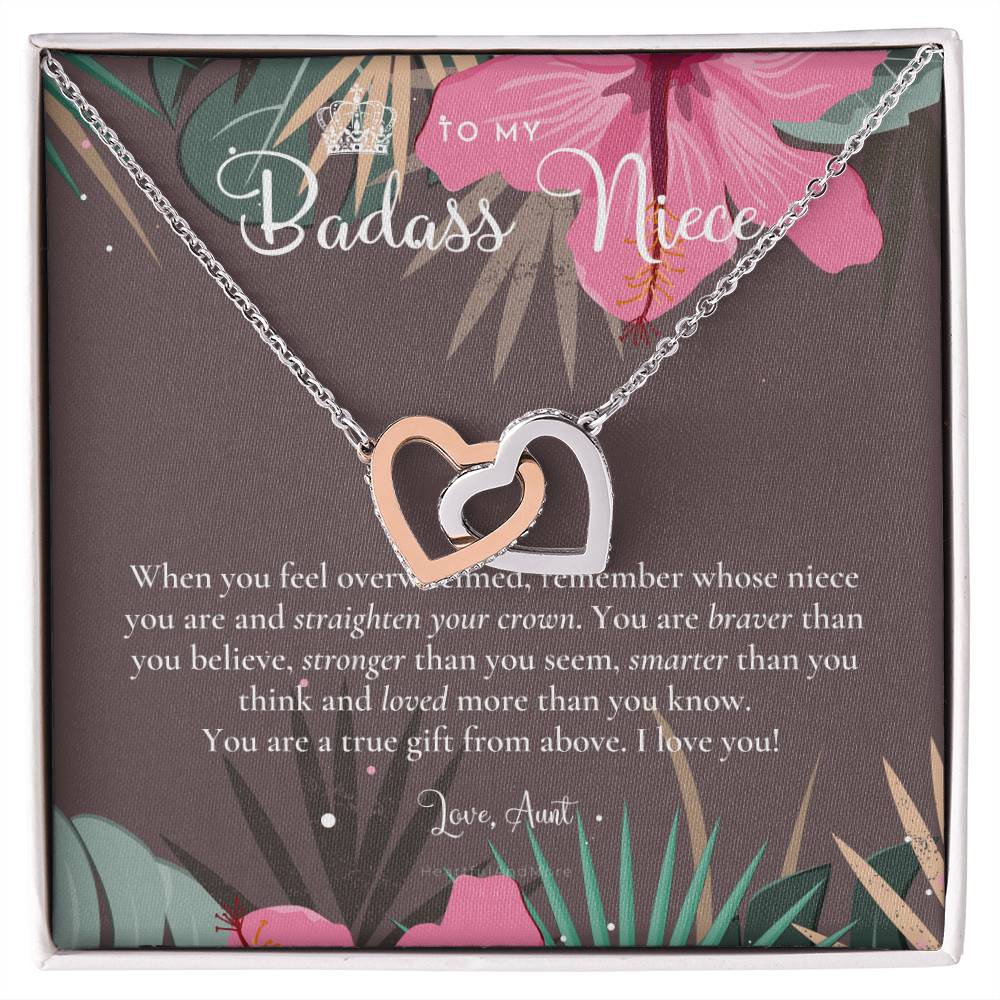 To My Badass Niece Straighten Your Crown Necklace Aunt Niece Necklace Niece Birthday Gift Niece Graduation Gift Interlocking Hearts Necklace