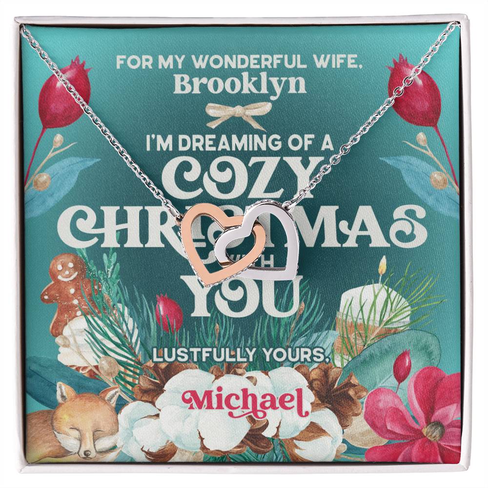 Husband To Wife - I'M Dreaming Of A Cozy Christmas You - Customizable Christmas Gift Interlocking Hearts Necklace