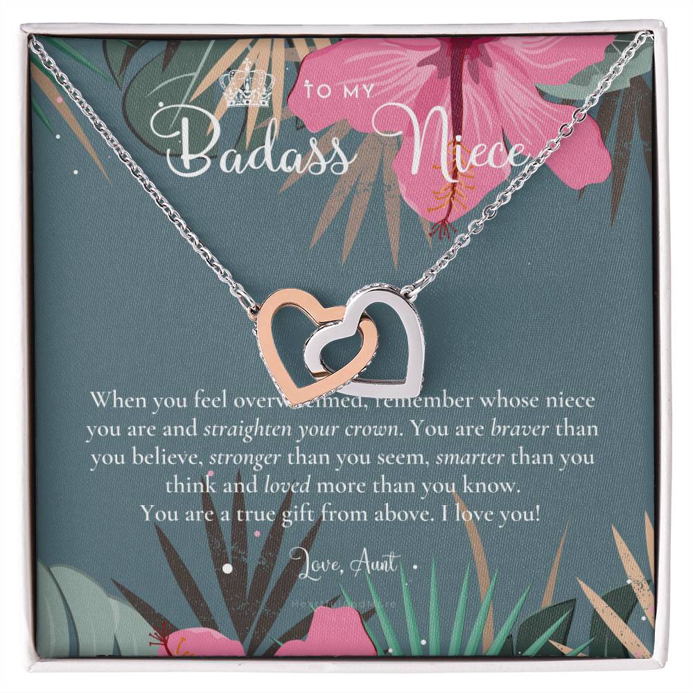 To My Badass Niece Straighten Your Crown Necklace Aunt Niece Necklace Niece Birthday Gift Niece Graduation Gift Interlocking Hearts Necklace