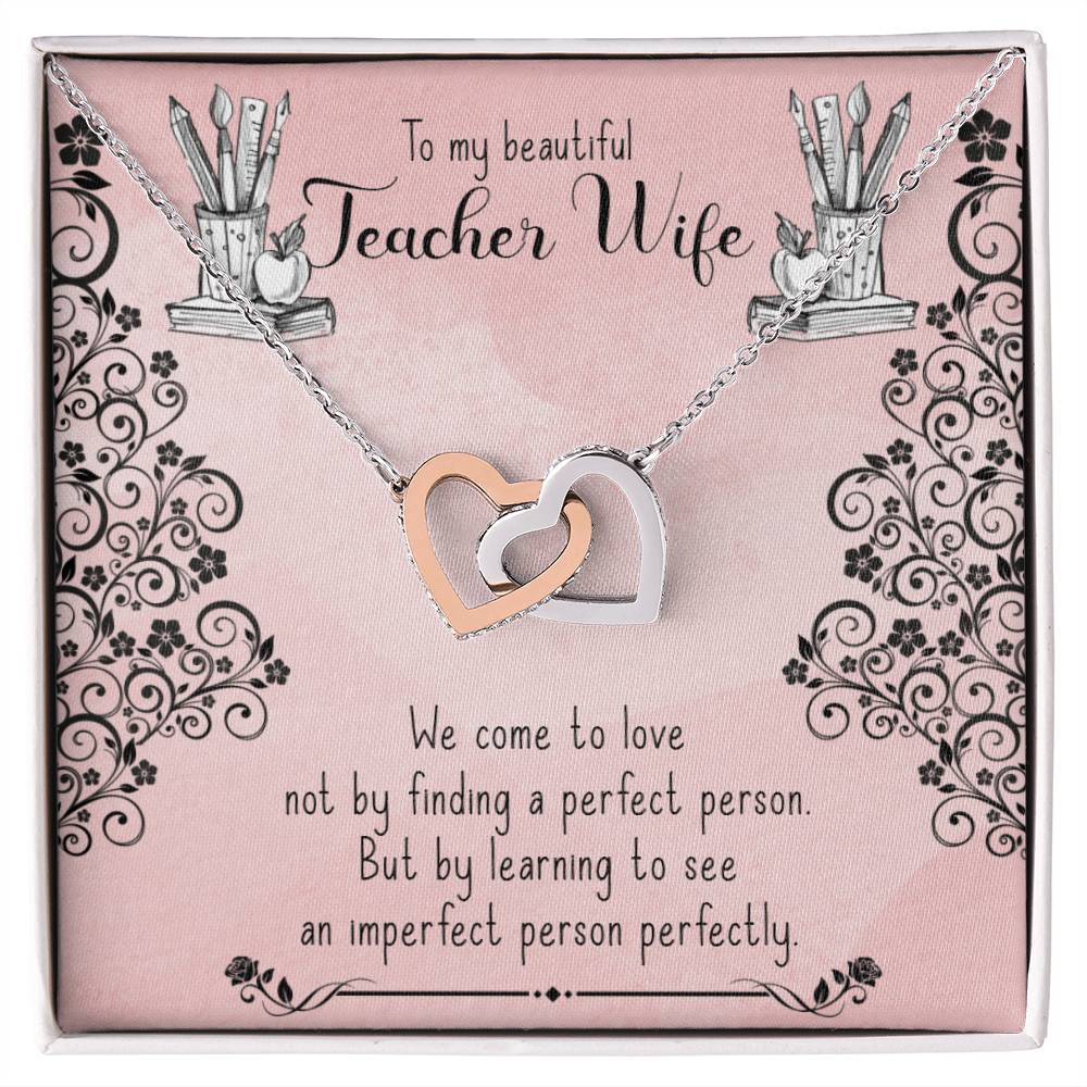 To My Beautiful Teacher Wife Gift - Interlocking Hearts Necklace - Symbol Of Never-Ending Love