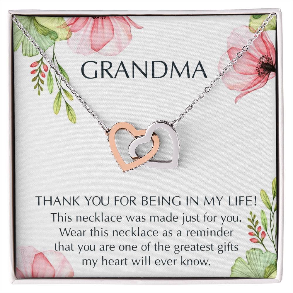 Grandma Interlocking Hearts Necklace Message Card