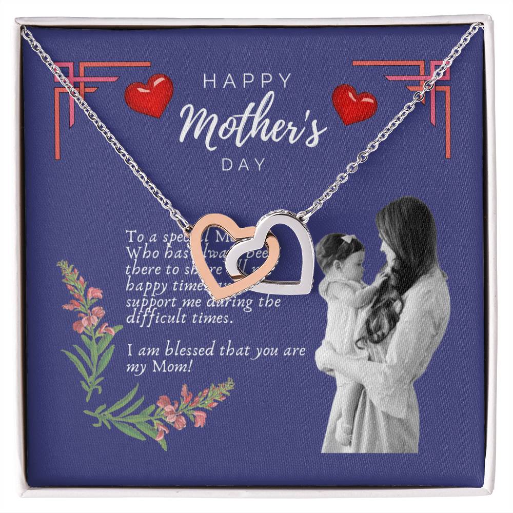 Mother'S Day Interlocking Hearts Pendant Necklace With Royal Blue Message Card Interlocking Hearts Necklace