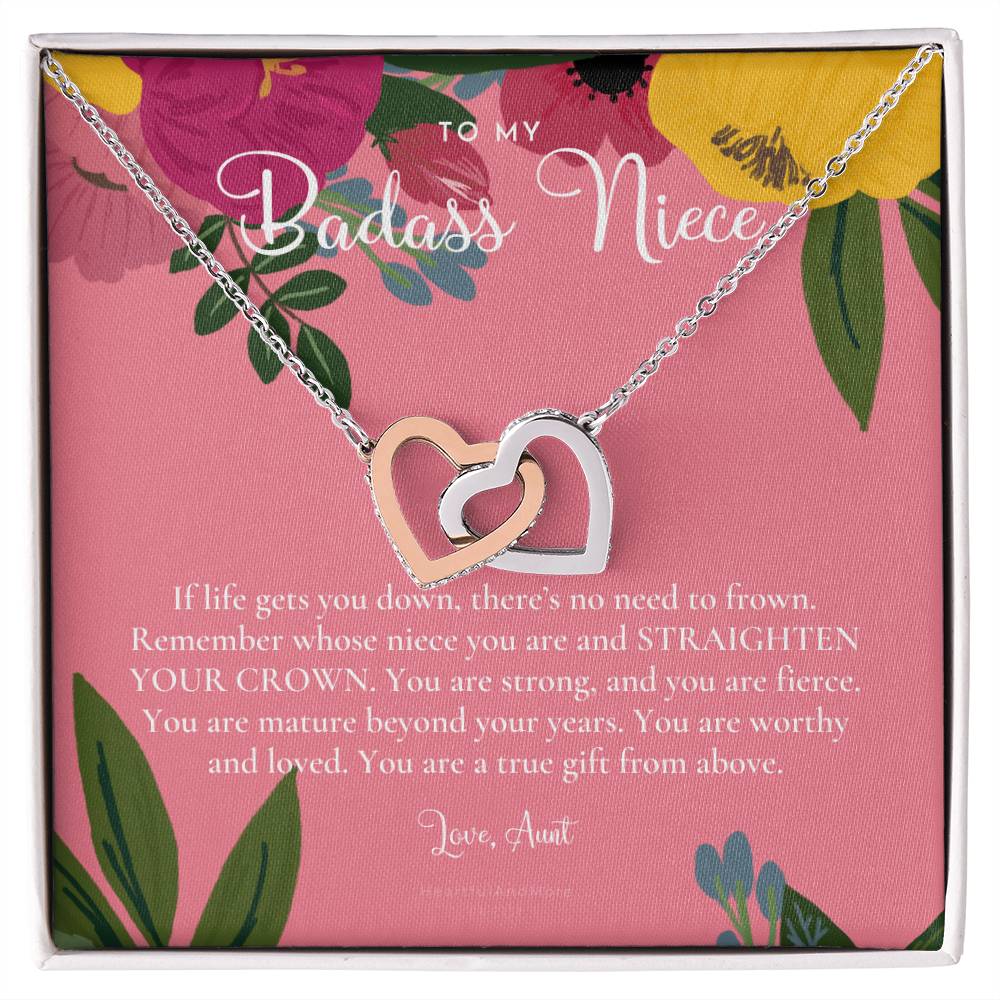 To My Badass Niece Straighten Your Crown Necklace Aunt Niece Necklace Niece Birthday Gift Niece Graduation Gift Interlocking Hearts Necklace