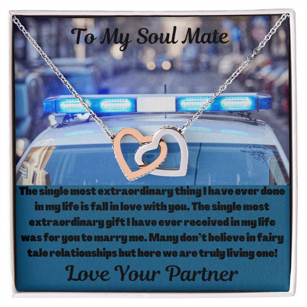 To My Soul Mate Police Partner Interlocking Hearts Necklace