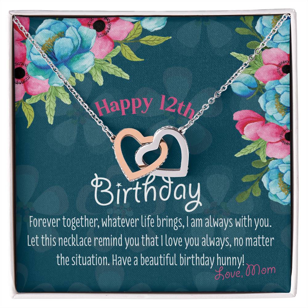 12Th Birthday Gift To Daughter From Mom Heart Birthday Necklace Daughter Turning 12 Gift From Mother Interlocking Hearts Necklace