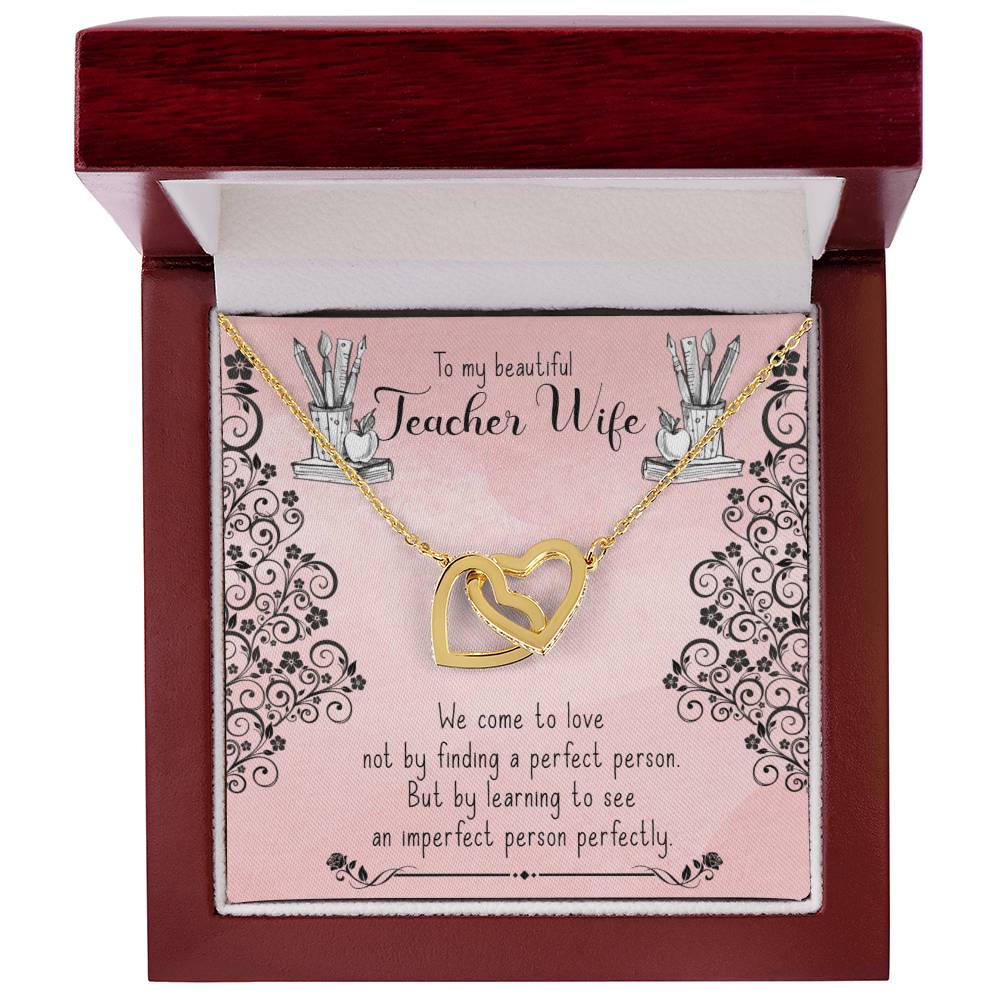 To My Beautiful Teacher Wife Gift - Interlocking Hearts Necklace - Symbol Of Never-Ending Love