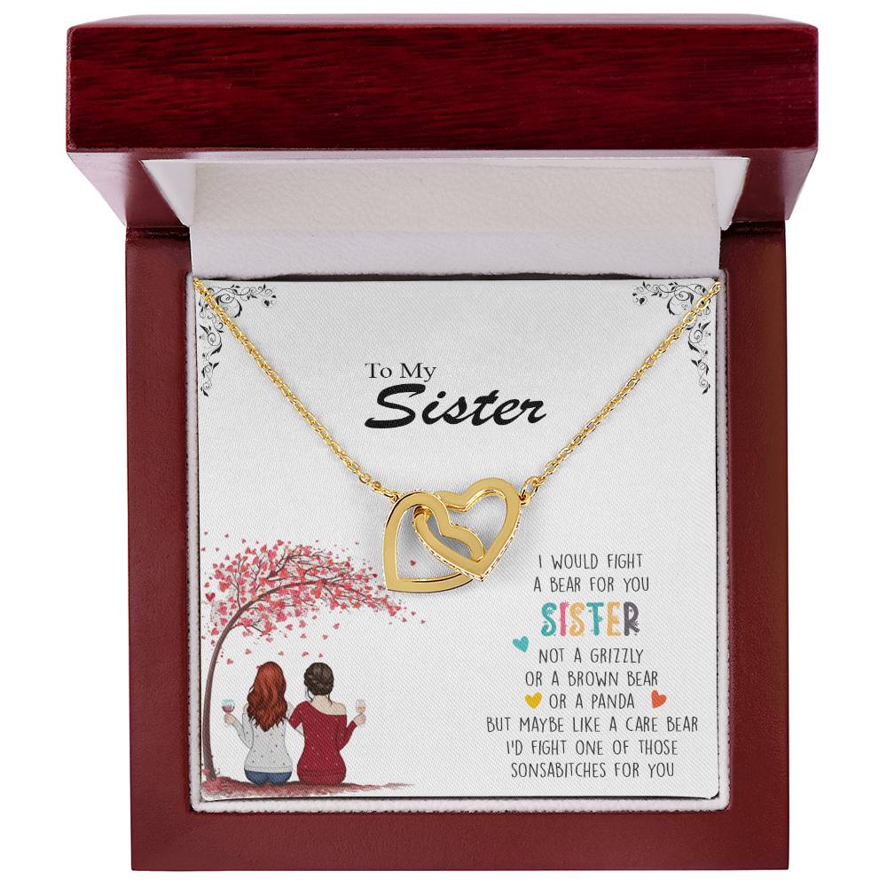 I Would Fight A Bear For You Sister - Personalized Necklace Interlocking Hearts Necklace