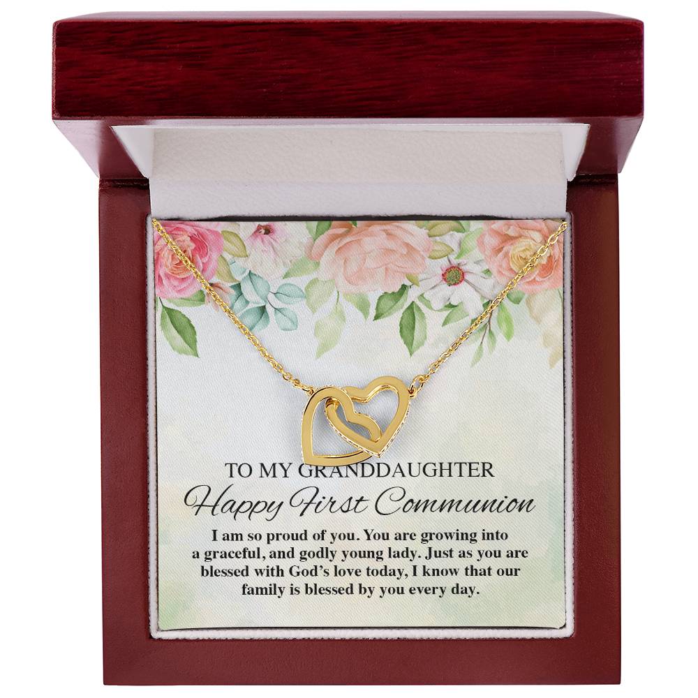 To My Granddaughter Happy First Communion Interlocking Hearts Necklace