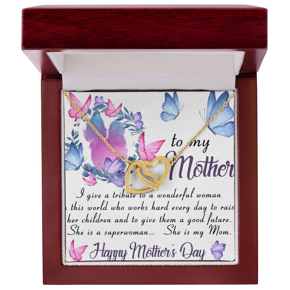 To My Mom- Pendant Necklace Birthday Gift Mothers Day Gift Jewelry For Her Interlocking Hearts Necklace