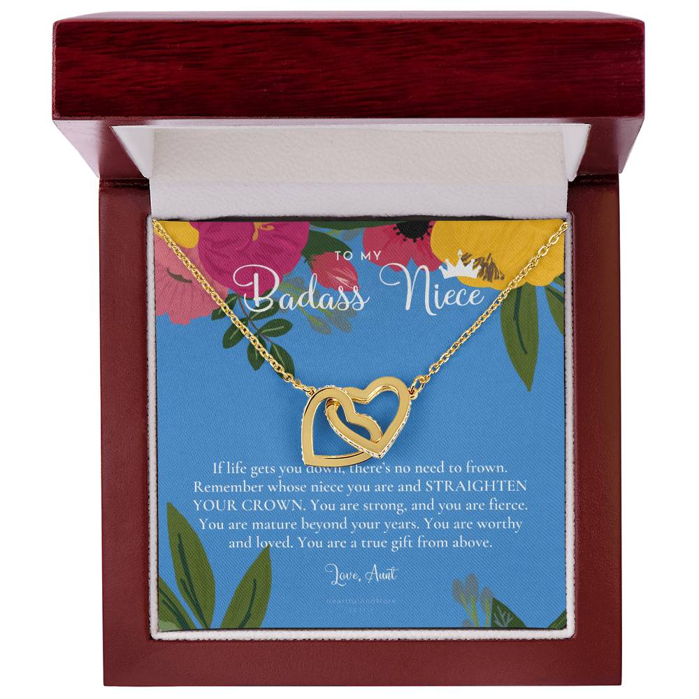 To My Badass Niece Straighten Your Crown Necklace Aunt Niece Necklace Niece Birthday Gift Niece Graduation Gift Interlocking Hearts Necklace