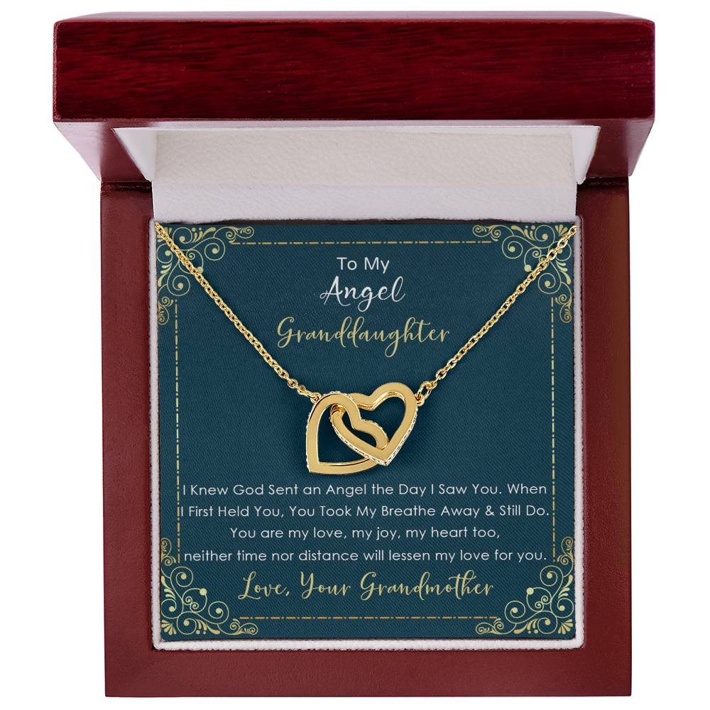 To My Angel Granddaughter - Neither Time Nor Distance Will Lessen My Love For You - Necklace Interlocking Hearts Necklace
