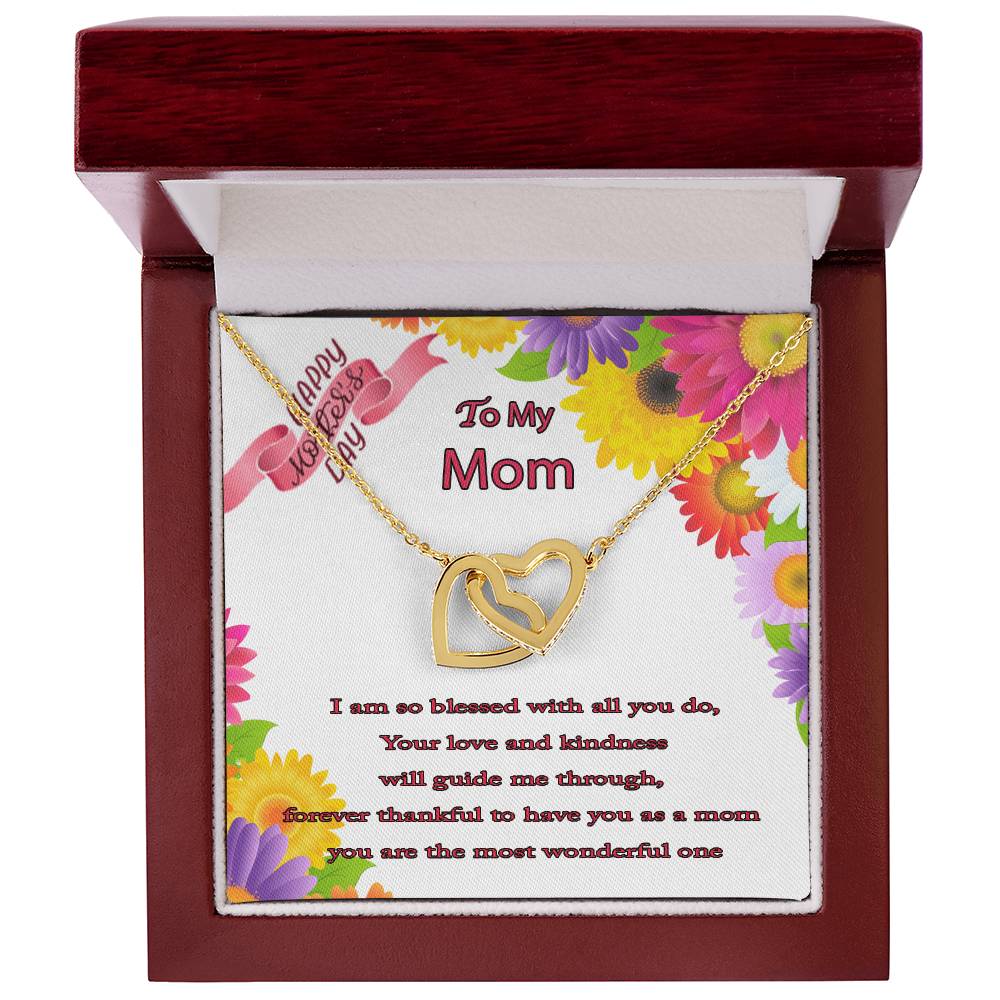 To My Mom I Am So Blessed With All You Do Message Card Necklace Interlocking Hearts Necklace