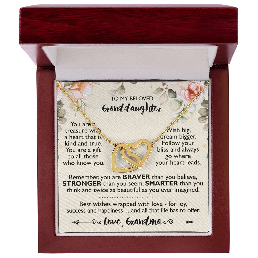 To My Beloved Granddaughter - Interlocking Heart Necklace From Grandma Interlocking Hearts Necklace