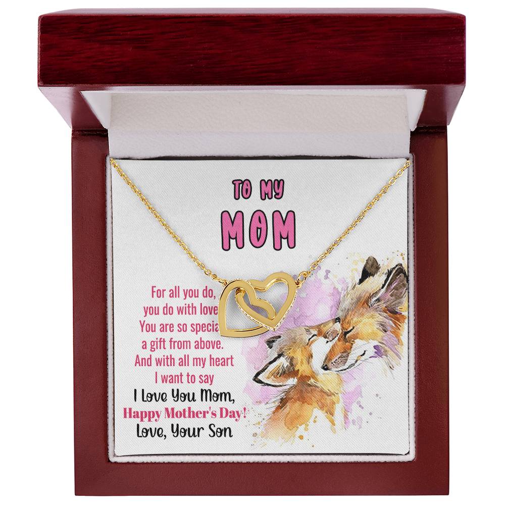 To My Mom Linked Hearts Necklace Gift From Son Interlocking Hearts Necklace