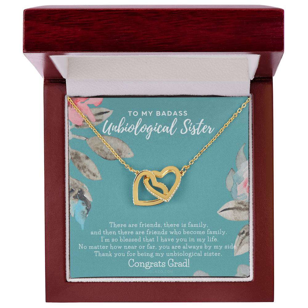 To My Badass Unbiological Sister Bestie Necklace Soul Sister Graduation Gift High School Graduation College Graduation Big Little Sorority Interlocking Hearts Necklace