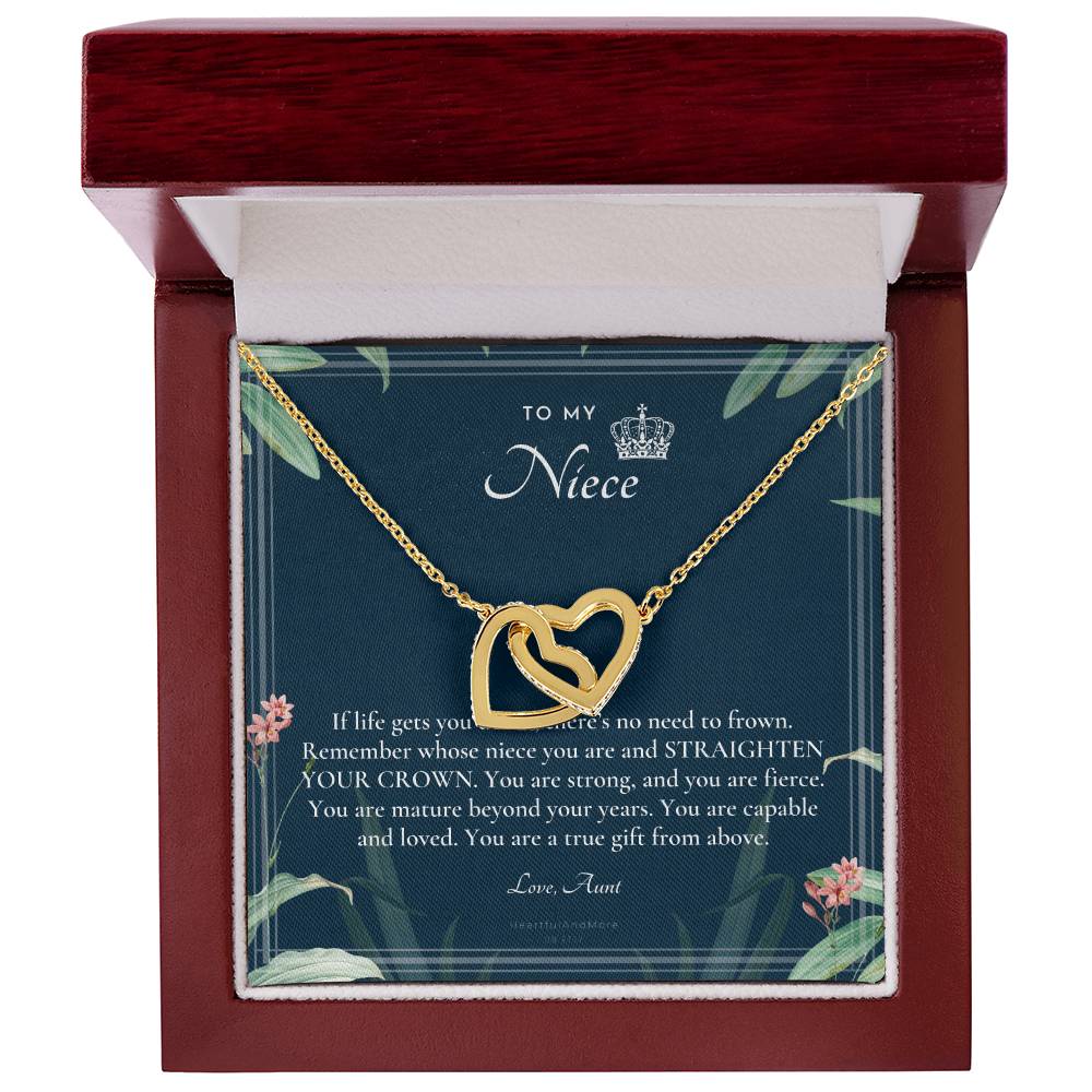 To My Niece Straighten Your Crown Necklace Aunt Niece Necklace Niece Birthday Gift Niece Graduation Gift Interlocking Hearts Necklace