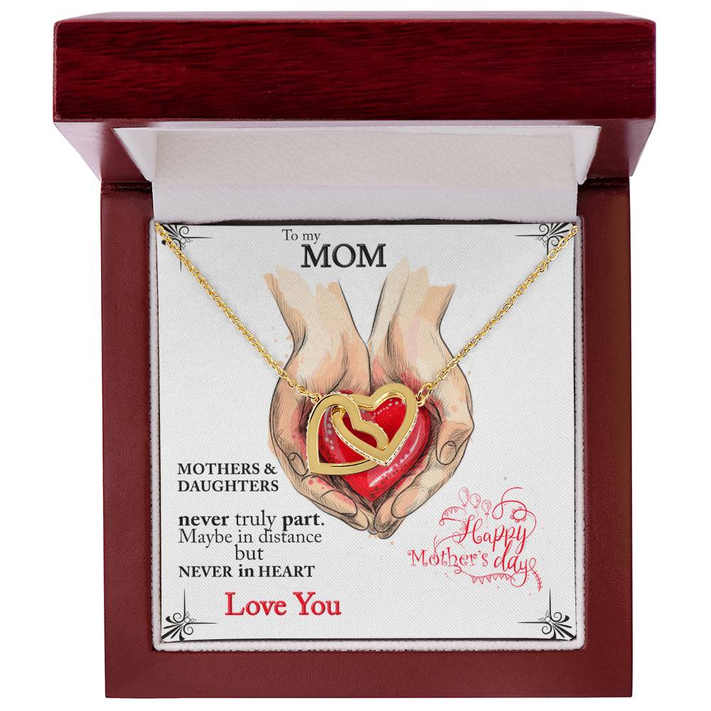 Mothers And Daughters Never Truly Part. Beautiful Necklace For Your Mom. Interlocking Hearts Necklace