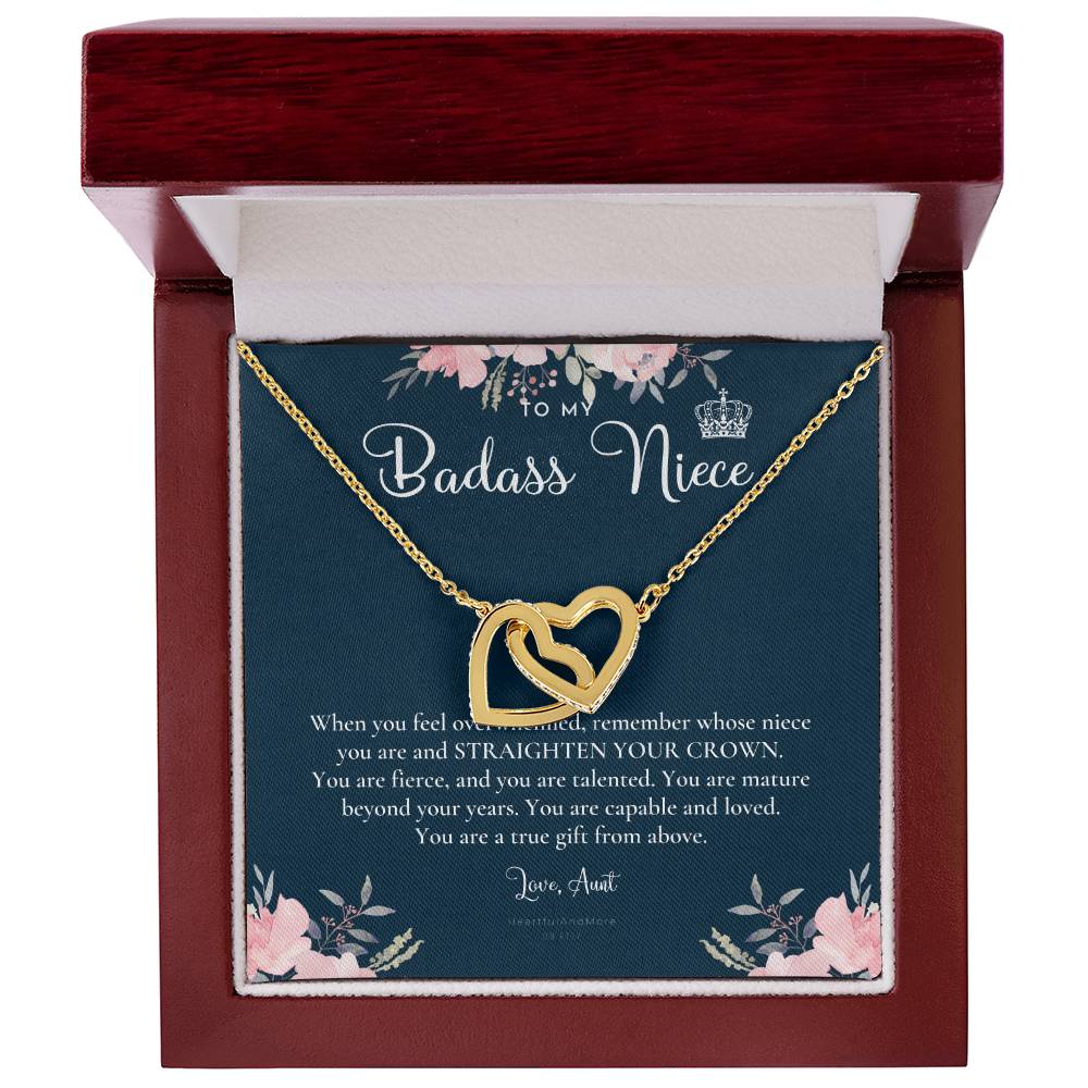 To My Badass Niece Straighten Your Crown Necklace Aunt Niece Necklace Niece Birthday Gift Niece Graduation Gift Interlocking Hearts Necklace