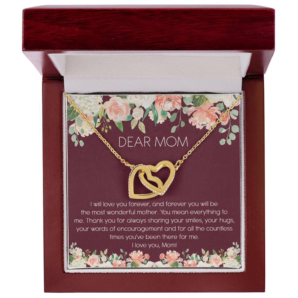 Dear Mom Watercolor Flower Interlocking Hearts Necklace Mother'S Day Message Card