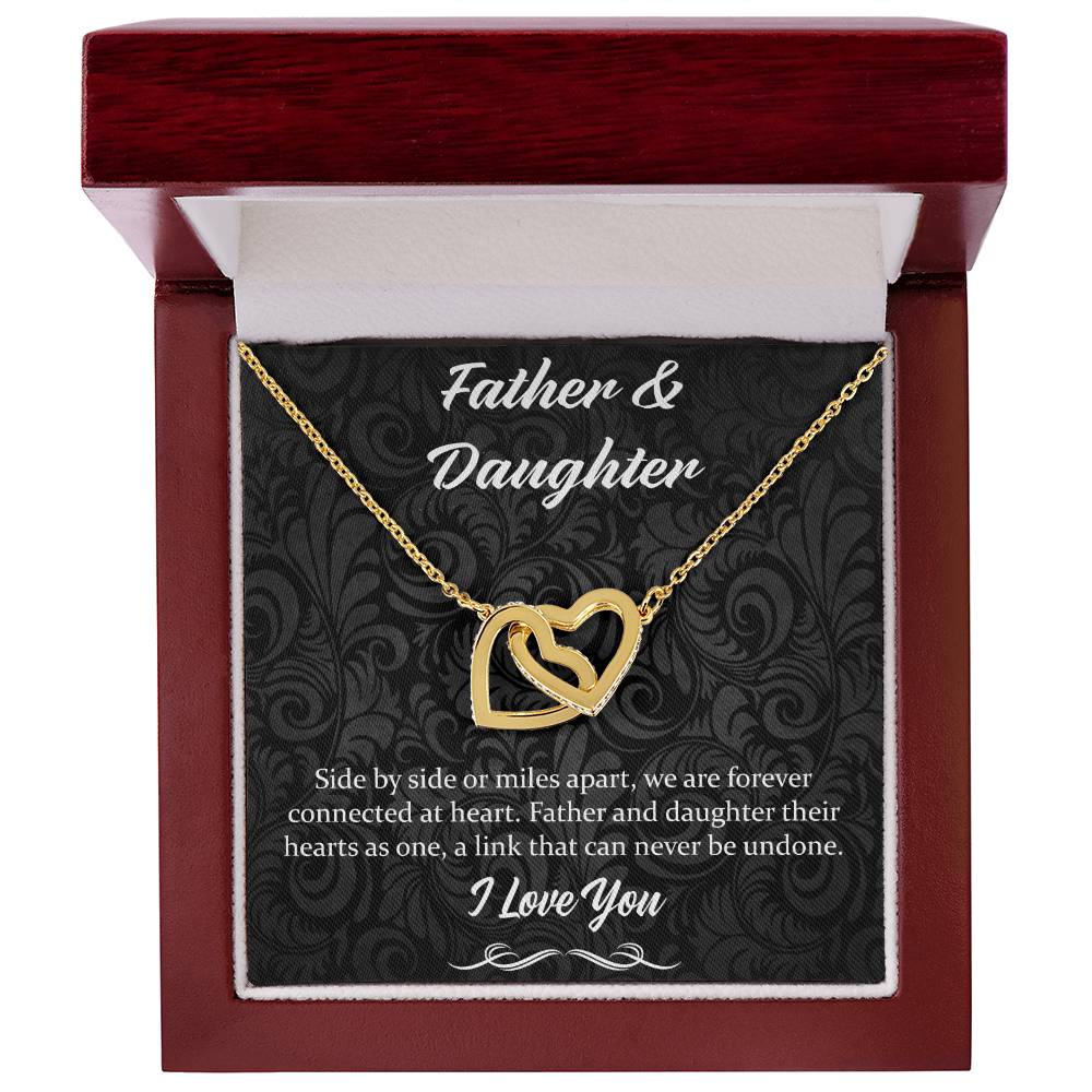 Side By Side Or Miles Apart - Father And Daughter Interlocking Hearts Necklace