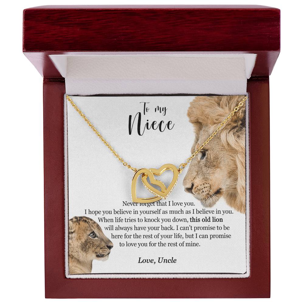 To My Niece - This Old Lion Will Always Have Your Back Interlocking Hearts Necklace