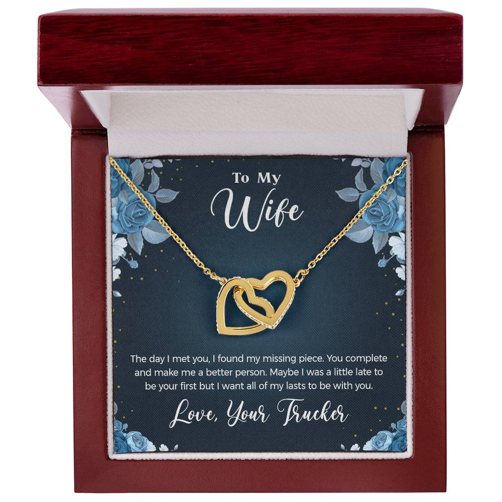 To Wife - From Trucker - You Complete Me Necklace Interlocking Hearts Necklace
