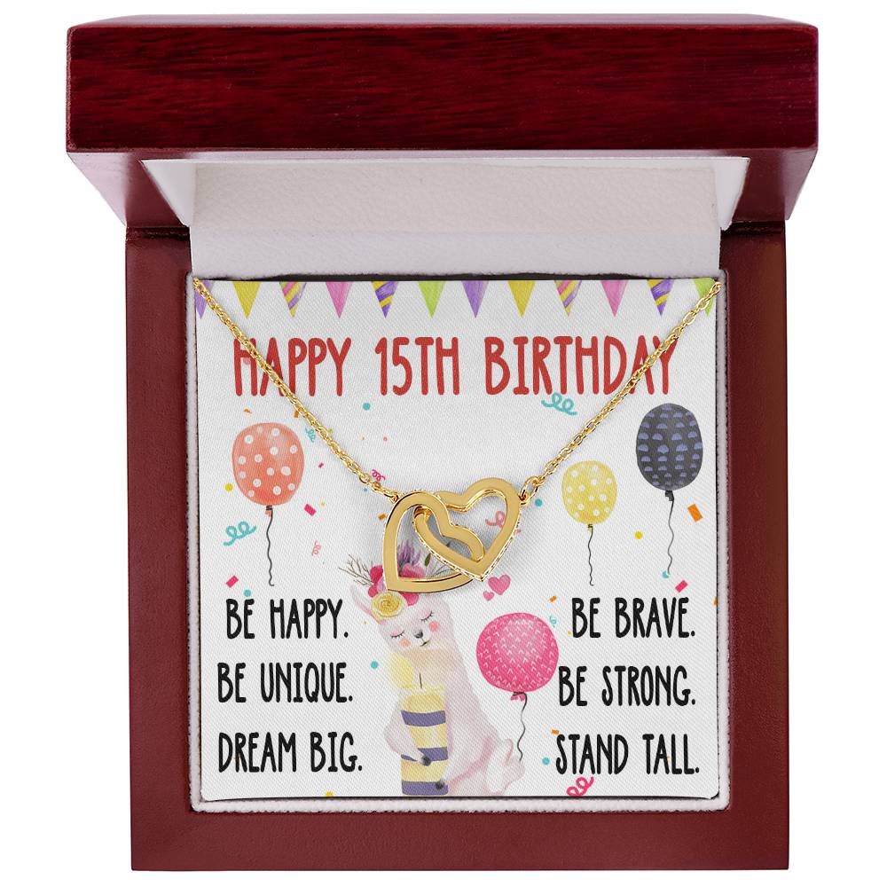 15Th Birthday Necklace Gift For Girl Daughter Birthday Gift For 15 Years Old Teen Birthday Gift Cute Llama Interlocking Hearts Necklace
