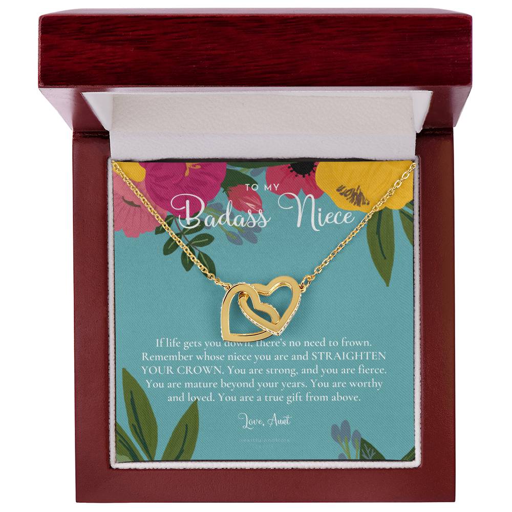 To My Badass Niece Straighten Your Crown Necklace Aunt Niece Necklace Niece Birthday Gift Niece Graduation Gift Interlocking Hearts Necklace