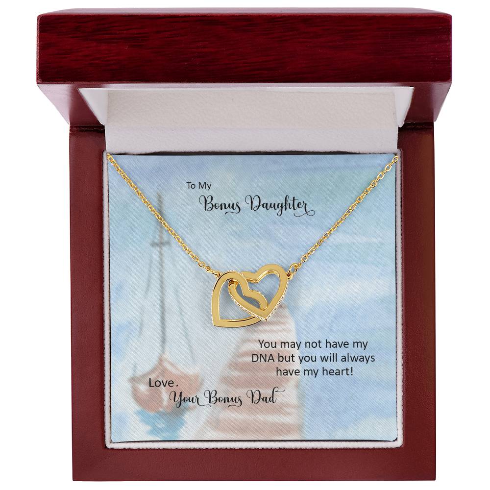 Bonus Daughter From Bonus Dad No Dna But You Have My Heart Interlocking Hearts Necklace