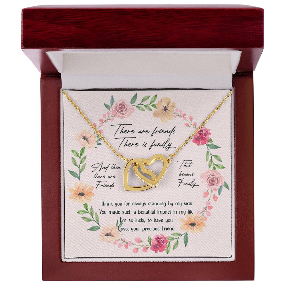There Are Friends There Is Family Interlocking Hearts Necklace Birthday Message Card Gift