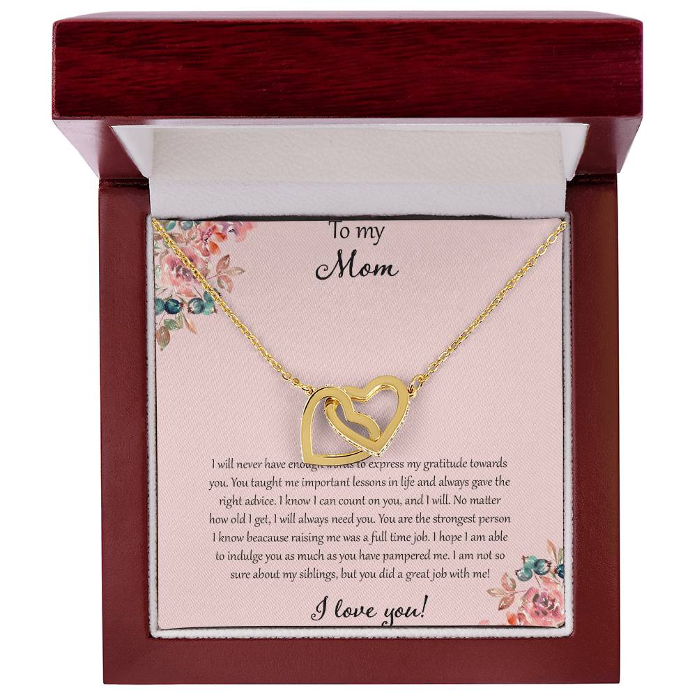 To My Mom I Will Never Have Enough Words - Pink Interlocking Hearts Necklace
