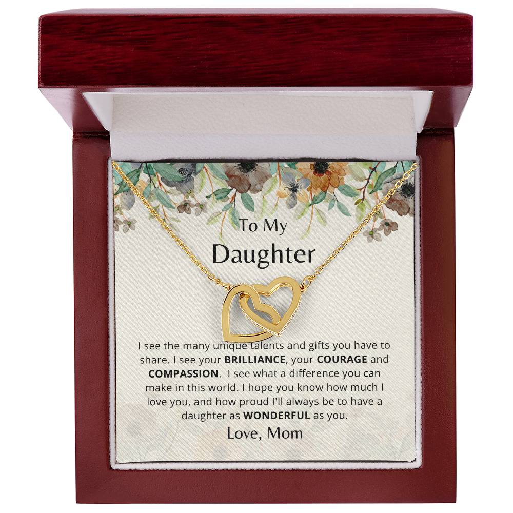 To My Daughter - As Wonderful As You - Necklace. Embellished With Cubic Zirconia Stones. Interlocking Hearts Necklace