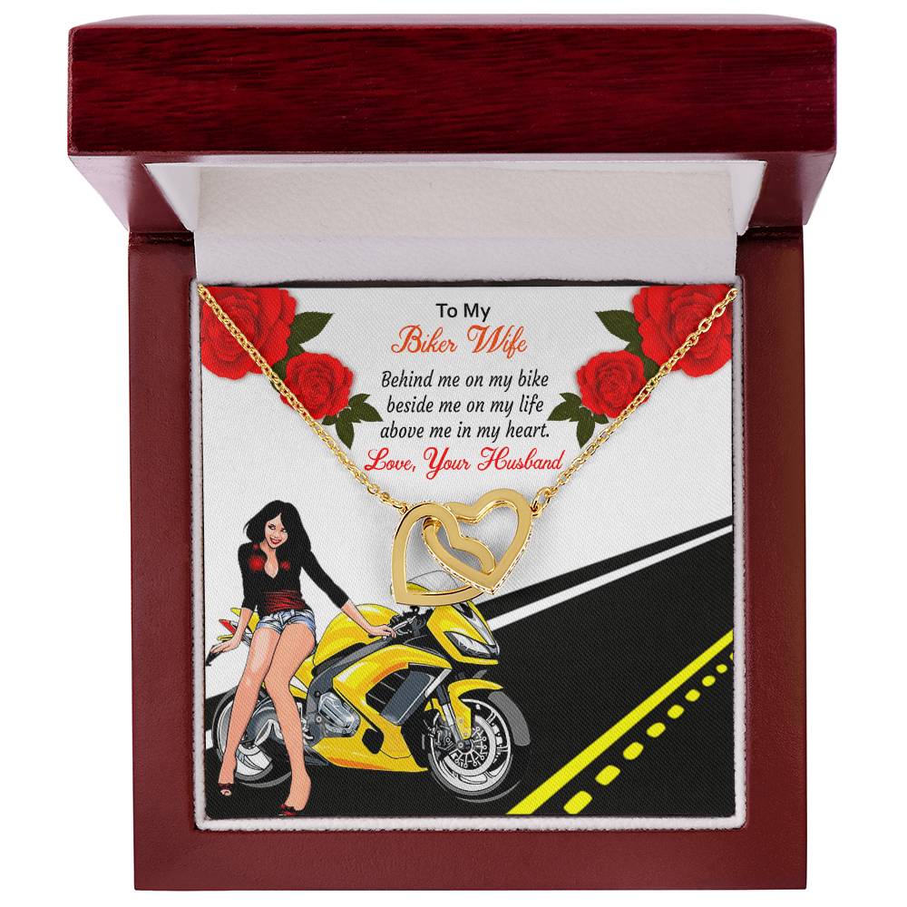 To My Biker Wife Happy Valentine'S Daybiker Wife Valentine Gift. Interlocking Hearts Necklace