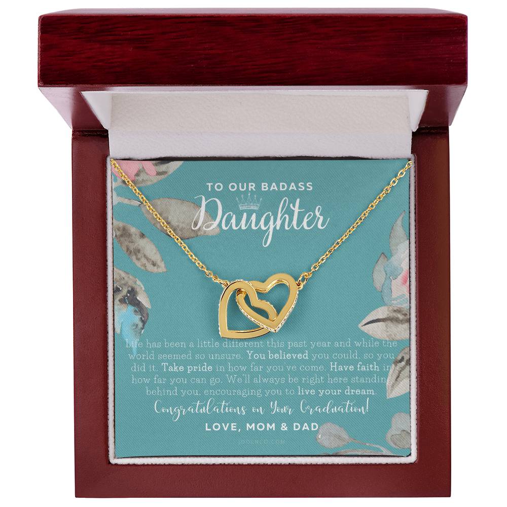 To Our Badass Daughter Straighten Your Crown Necklace Parents Daughter Necklace Daughter Graduation Gift Graduation On Pandemic Interlocking Hearts Necklace