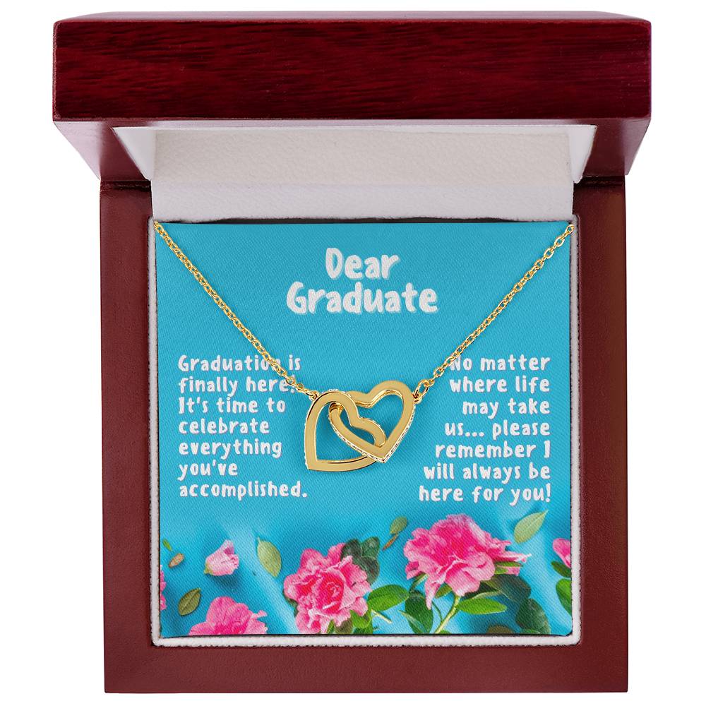 Dear Graduate Turquoise And Rose Interlocking Hearts Necklace