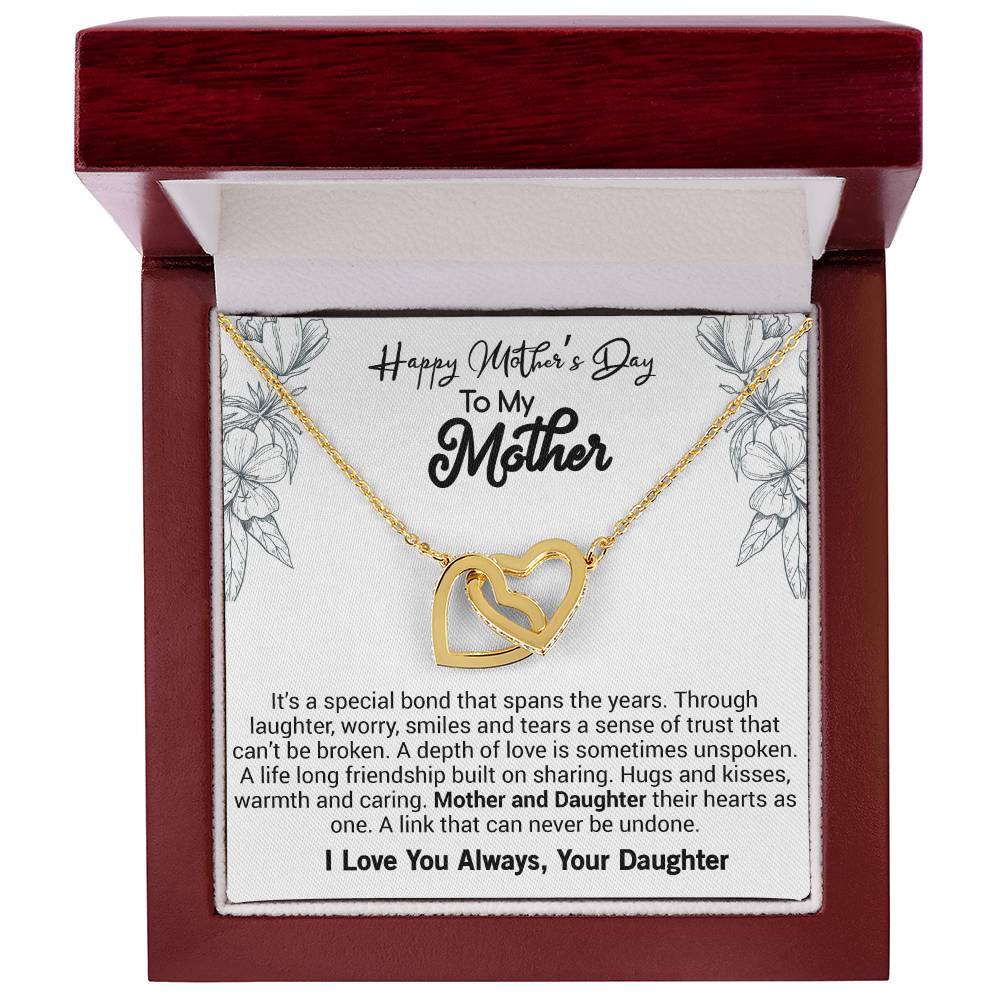 Happy Mother'S Day Mom It'S A Special Bond That Spans The Years. Interlocking Hearts Necklace
